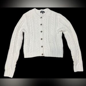 LULUS Present Company Ivory Pierced Cable Knit Button-Up Sweater Size Large